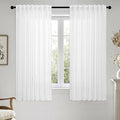 MIULEE White Linen Curtains Short 63 Inch Long 2 Panels for Kitchen Bedroom, Soft Thick Linen Textured Window Drapes Semi Sheer Light Filtering Back Tab Rod Pocket Burlap Look Decor