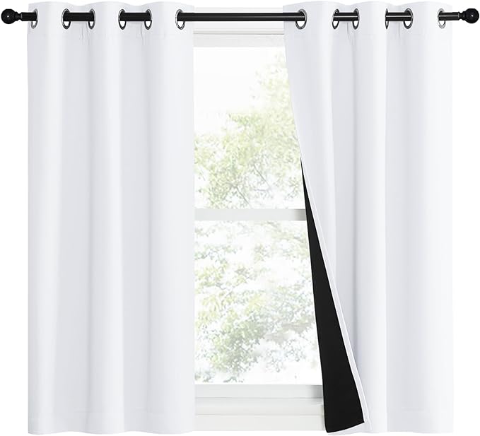 NICETOWN Pure White 100% Blackout Lined Curtains, 1 Pair, 37" Width x 50" Length Each Panel, 2 Thick Layers Narrow Wide Window Treatment Panels Thermal Insulated Drapes for Kitchen Small Window