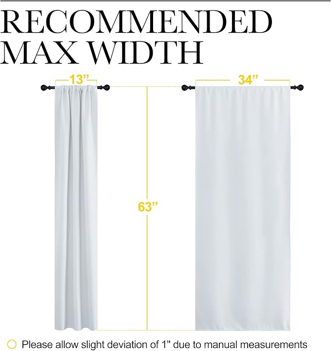 NICETOWN Greyish White Window Curtain Panels - Thermal Insulated Rod Pocket Room Darkening Curtain Sets for Bedroom (2 Panels, 34 by 63)