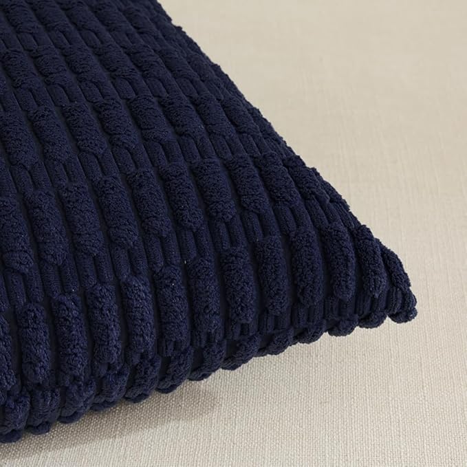 Fancy Homi 4 Packs Navy Blue Decorative Throw Pillow Covers 20x20 Inch for Living Room Couch Bed Sofa, Rustic Modern Farmhouse Boho Home Decor, Soft Plush Corduroy Square Cute Cushion Case 50x50 cm