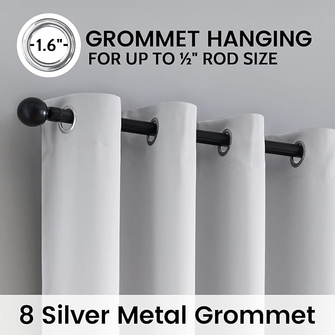 SimpleHome 100% Blackout Curtains for Bedroom,Thermal Insulated Grommet Window Drapes Room Darkening White Curtains for Living Room with Black Back,52 x 84 Inch,2 Panels