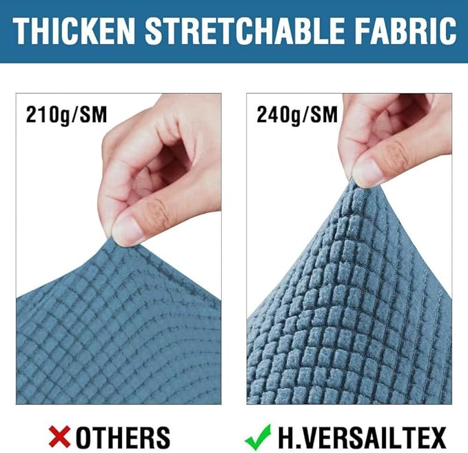 H.VERSAILTEX 3 Piece Stretch Sofa Covers for 2 Cushion Loveseat Couch Covers for Living Room Sofa Slipcovers (Base Cover Plus 2 Seat Cushion Covers) Thicker Jacquard Fabric(Medium Sofa, Dusty Blue)
