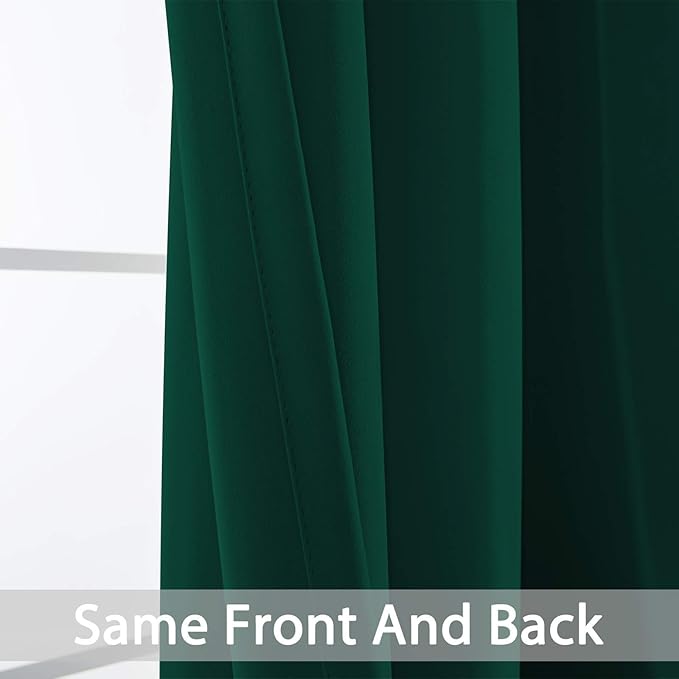 Yakamok Light Blocking Blackout Curtains， Thermal Insulated Room Darkening Drapes for Bedroom, Solid Grommet Top Window Curtains, 52x72 Inch, Dark Green, 2 Panels
