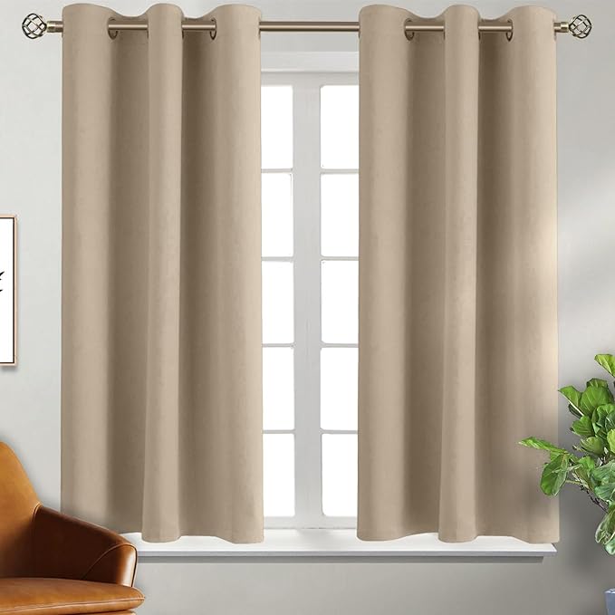 BGment Blackout Curtains - Grommet Thermal Insulated Room Darkening Bedroom and Living Room Curtains, Set of 2 Panels (38 x 45 Inch, Sand)