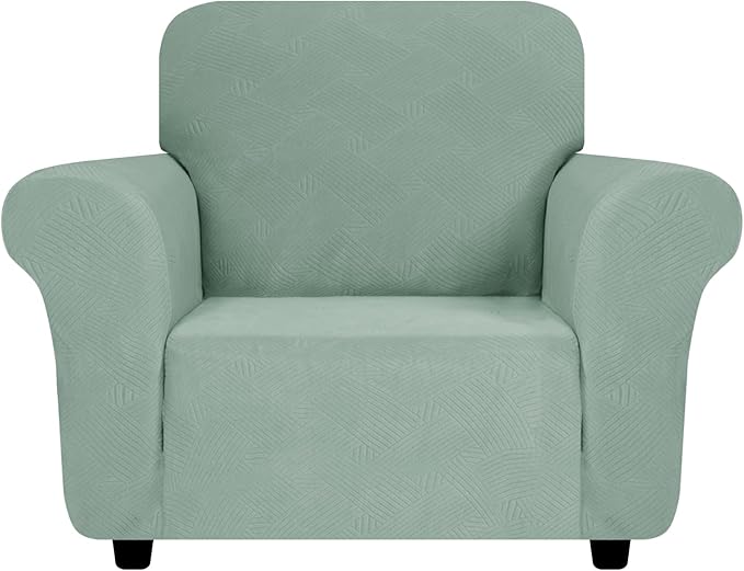 ZNSAYOTX Super Stretch Chair Slipcover (30"-47"), New Striped Sofa Chair Covers for Living Room, Dogs Pet Friendly Anti-Slip Chair Protector Spandex Armchair Slipcovers (Pea Green, Chair)