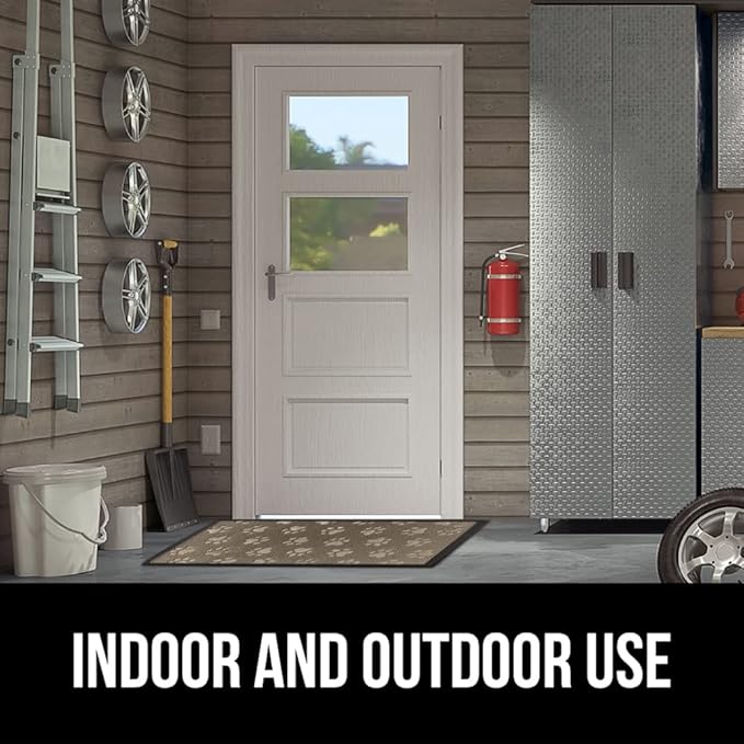 GORILLA GRIP 100% Waterproof All-Season WeatherMAX Doormat US Designed Natural Rubber, Stain and Fade Resistant, Low Profile Indoor Outdoor Door Mats, Easy Clean Patio Mat, 29x17, Tan Pawprints