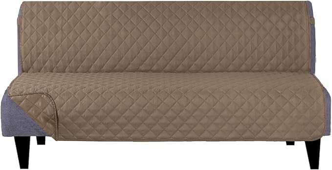 U-NICE HOME Reversible Futon Cover Sofa Slipcover Armless Furniture Protector Couch Cover Water Resistant, Taupe/Taupe