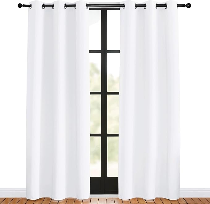 NICETOWN 50% Light Blocking Curtain Panels for Bedroom, 2 Panels, 42 by 80, White, Home Decoration Easy-Care Solid Grommet Draperies/Drapes, Window Covering for Kitchen