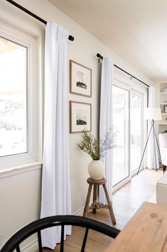 100% Blackout Shield Linen Blackout Curtains for Bedroom 102 Inches Long, Back Tab/Rod Pocket Living Room Drapes, Thermal Insulated Blackout Curtains 2 Panels Set, 50" W x 102" L, Bright White