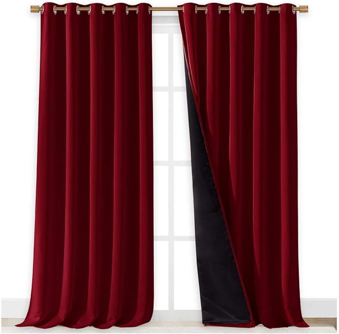 NICETOWN Total Shade Curtains and Draperies, Burgundy Red, Package of 2, 62 inches Wide x 95 inches, LongHeavy-Duty Full Light Shading Drapes with Black Liner Backing for Villa/Hall/Dorm Window