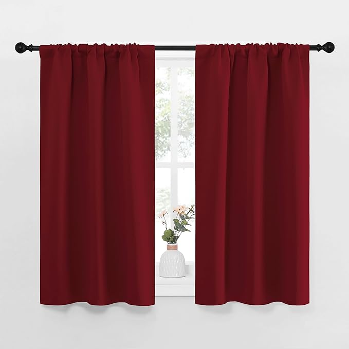 NICETOWN 40inch Curtains for Small Windows, Thermal Insulated Privacy Short Drapes for Kitchen Bathroom (Set of 2, Burgundy Red, 29" Wide)