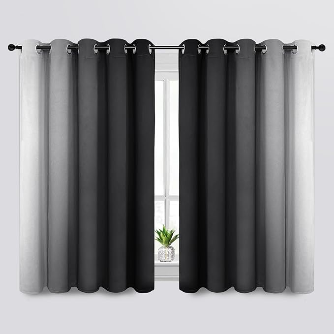 SimpleHome Ombre Room Darkening Curtains for Bedroom, Gradient Black to Grey White Light Blocking Thermal Insulated Grommet Window Curtain/Drapes for Living Room,2 Panels, 70x63 inches Length