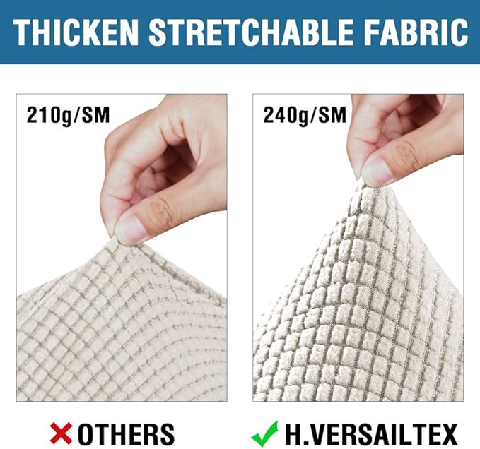 H.VERSAILTEX 3 Piece Stretch Sofa Covers for 2 Cushion Loveseat Couch Covers for Living Room Sofa Slipcovers (Base Cover Plus 2 Seat Cushion Covers) Thicker Jacquard Fabric(Medium Sofa, Ivory)