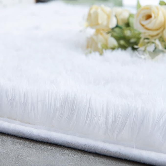 TWINNIS Super Soft Shaggy Rugs Fluffy Carpets 9x12 Feet, Indoor Modern Plush Area Rugs for Living Room Bedroom Kids Room Nursery Home Decor, Upgrade Anti-Skid Fuzzy Rug, White