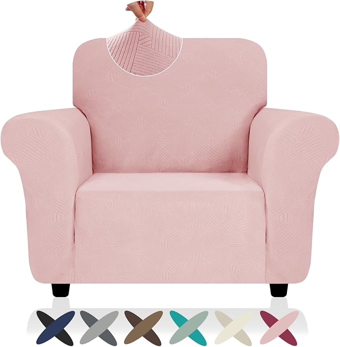 ZNSAYOTX Chair Cover with Arms (30"-47"), New Striped Sofa Chair Covers for Living Room, Dogs Pet Friendly Anti-Slip Chair Protector Spandex Armchair Slipcovers (Rose, Chair)