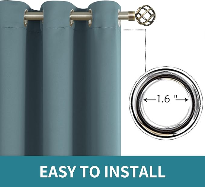 BGment Room Darkening Curtains 63 Inches Long - Grommet Thermal Insulated Drapes Window Treatment Curtains for Bedroom, 2 Panels, 52 x 63 Inch, Stone Blue