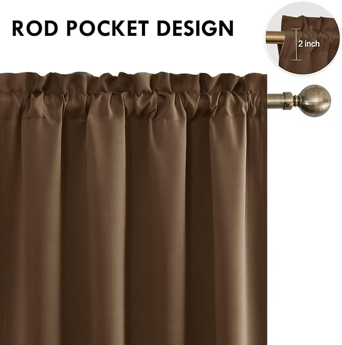 DWCN Blackout Curtains for Living Room Thermal Insulated, Energy Saving & Noise Reducing Bedroom Curtains, Brown, W 70x L 84 Inch, Set of 2 Rod Pocket Curtain Panels