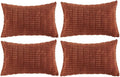 Fancy Homi 4 Packs Rust Decorative Throw Pillow Covers 12x20 Inch for Living Room Couch Bed Sofa, Terracotta Rustic Farmhouse Boho Home Decor, Soft Plush Striped Corduroy Square Cushion Case 30x50 cm