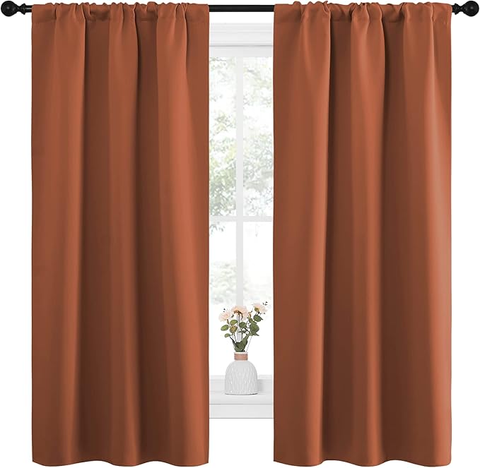 NICETOWN Blackout Curtains and Drapes - Thermal Insulated Solid Rod Pocket Blackout Draperies/Panels (Burnt Orange, 1 Pair, 34 by 63 inches)