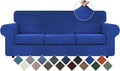 WEERRW 4 Pieces High Stretch Couch Covers for 3 Cushion Couch Sofa Slipcovers, Washable Furniture Protector with Non Slip Elastic Bottom, Feature Soft and Thick Plush Fabric, Royal Blue, Large