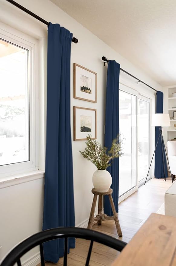 100% Blackout Shield Linen Blackout Curtains for Bedroom 108 Inches Long, Back Tab/Rod Pocket Living Room Drapes, Thermal Insulated Blackout Curtains 2 Panels Set, 50" W x 108" L, Midnight Blue