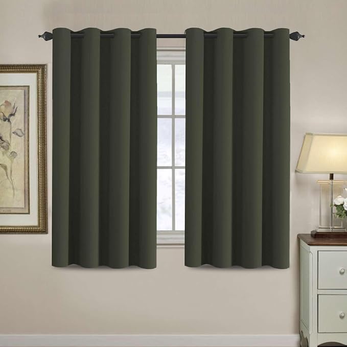 H.VERSAILTEX Blackout Curtain for Living Room Thermal Insulated Window Treatment Curtain 54 inch Length Energy Saving Solid Grommet Top Blackout Drape, One Panel, Olive, 52" W x 54" L