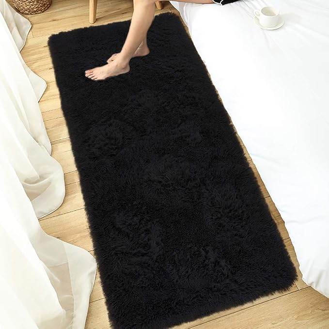 LOCHAS Ultra Soft Indoor Modern Area Rugs Fluffy Living Room Carpets for Children Bedroom Home Decor Nursery Rug 2x6 Feet, Black