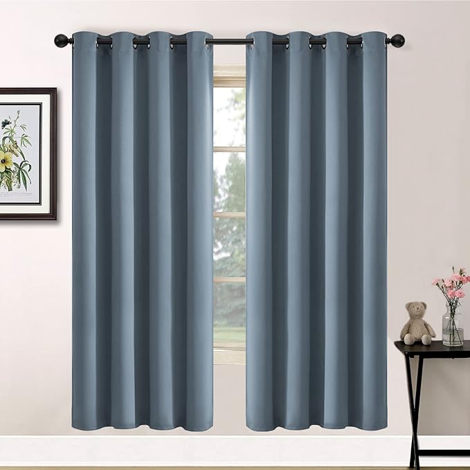 Yakamok Blackout Curtains 72 Inch Length for Bedroom, Light Blocking Drapes Room Darkening Thermal Insulated Solid Grommet Panels for Living Room, (52Wx72L, Stone Blue, 2 Panels)