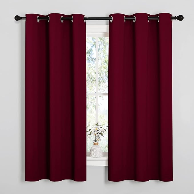 NICETOWN Blackout Curtains for Bedroom, Window Room Darkning Curtains/Drapes, Cold and Heat Reduction Curtains for Kitchen Living Room (Wine Red, 2 Panels, W42 x L63 inches)