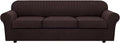H.VERSAILTEX 4 Piece Stretch Sofa Covers for 3 Cushion Couch Covers for Living Room Furniture Slipcovers (Base Cover Plus 3 Seat Cushion Covers) Thicker Jacquard Fabric (Large Sofa, Chocolate)