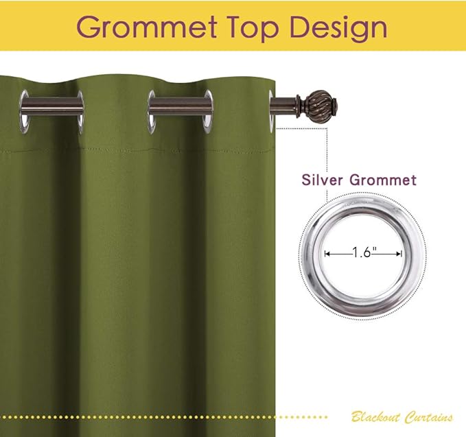 NICETOWN Blackout Curtain Panels for Bedroom, 2 Panels, W42 x L60 inches, Olive Green, Thermal Insulated Grommet Top Blackout Draperies and Drapes