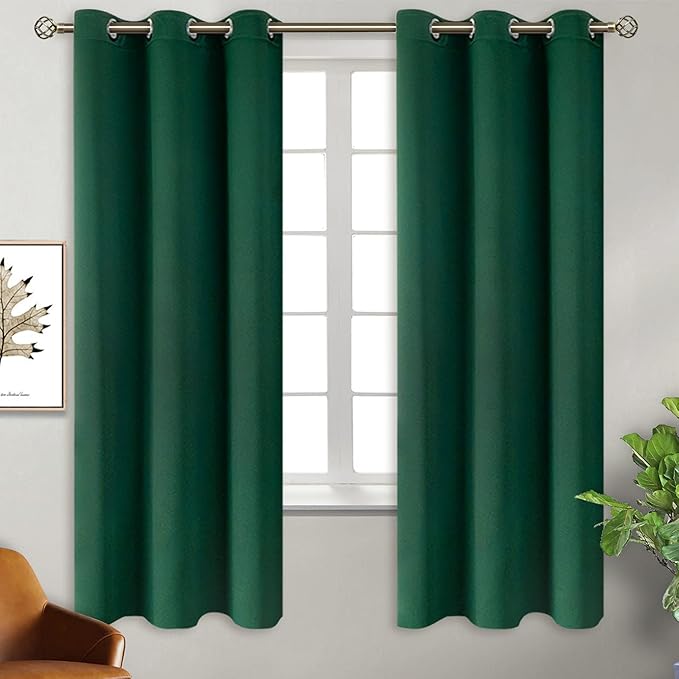 BGment Blackout Curtains for Bedroom - Grommet Thermal Insulated Room Darkening Drapes for Living Room, Set of 2 Panels (38 x 63 Inch, Emerald Green)