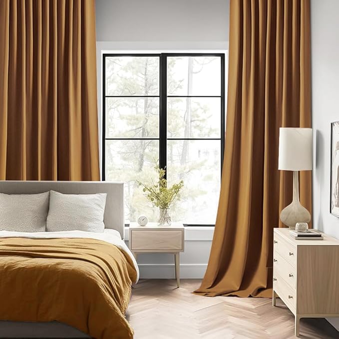 MIULEE Golden Brown Back Tab Blackout Curtains 102 Inch Long 2 Panels Set for Bedroom, Rod Pocket/Pinch Pleated Thermal Insulated Living Room Darkening Light Blocking Floor to Ceiling Drapes