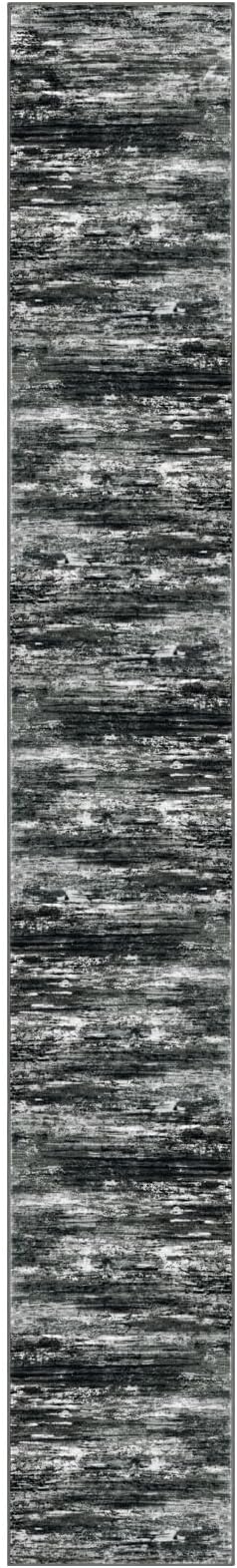 KOZYFLY Modern Abstract Washable Runner Rug 2.6x18 Hallway Runners Non-Slip Soft Kitchen Rugs, Black Grey Striped 18 Foot Carpet Runner for Stair Entryway Laundry Room Foyer