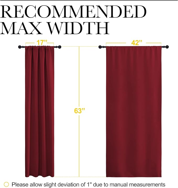 NICETOWN Christmas Burgundy Blackout Curtains and Drapes - Thermal Insulated Solid Rod Pocket Blackout Draperies/Panels for Gift (1 Pair, 42 by 63 inches, Burgundy Red)