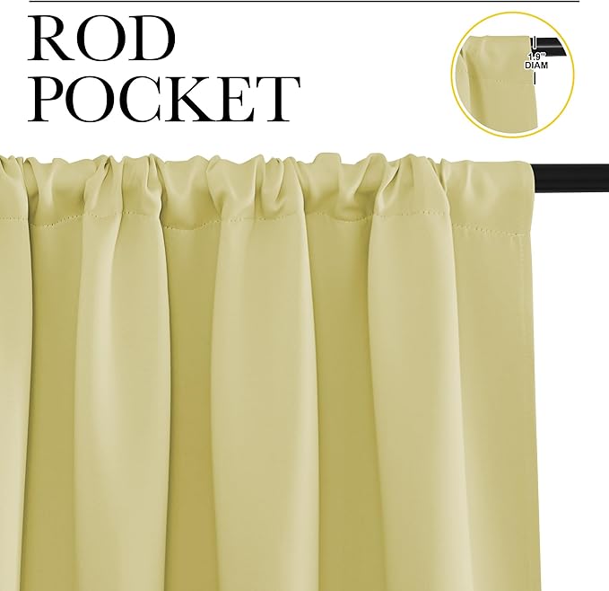 NICETOWN Blackout Curtains for Bedroom, Blackout Curtain Panels, Paler Yellow, 1 Pair, 62 by 63-inch, Window Treatment Energy Saving Thermal Insulated Solid Rod Pocket Blackout Drapes/Draperies