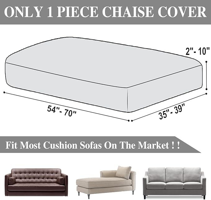 Couch Cushion Cover Chaise Lounge Cover Washable Separate Seat Chaise Couch Cover Stretch Sectional Sofa Slipcover(1 Piece for Chaise or Sofa 3-Seater, White)