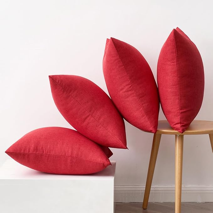 MIULEE Pack of 4 Decorative Throw Pillow Covers Linen Waterproof Pillow Covers Farmhouse Cushion Cases for Outdoor Patio Garden Tent Balcony Couch Sofa18x18 inch Red