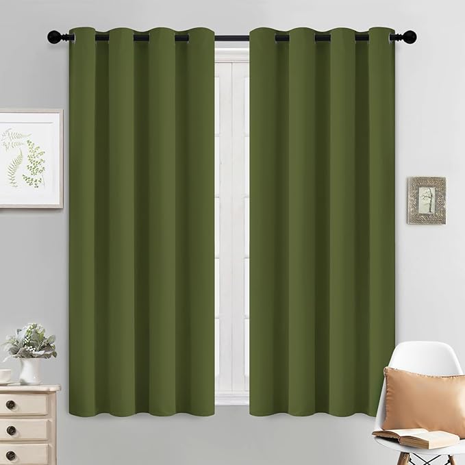 Yakamok Olive Green Curtains 54 Inches Length Blackout Curtain for Bedroom-Green Room Darkening Thermal Insulated Grommet Drapes for Living Room, 52W x 54L,2 Panels