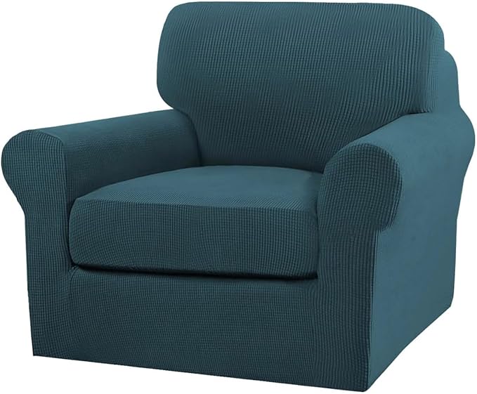 Turquoize 2 Piece Chair Covers Chair Slipcovers for Living Room Armchair Couch Cover Chair Sofa Cover with Individual Cushion Covers Furniture Cover for Chairs Feature Thick Fabric (Chair, Deep Teal)