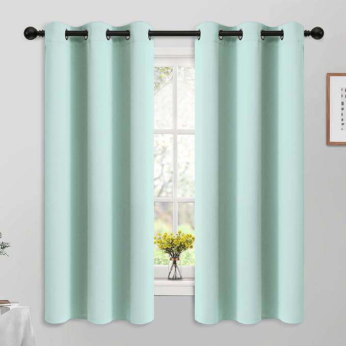 Yakamok Blackout Curtains Room Darkening Thermal Insulated Window Panels,Solid Grommet Top Drapes for Bedroom/Living Room(42Wx63L, Aqua, 2 Panels)