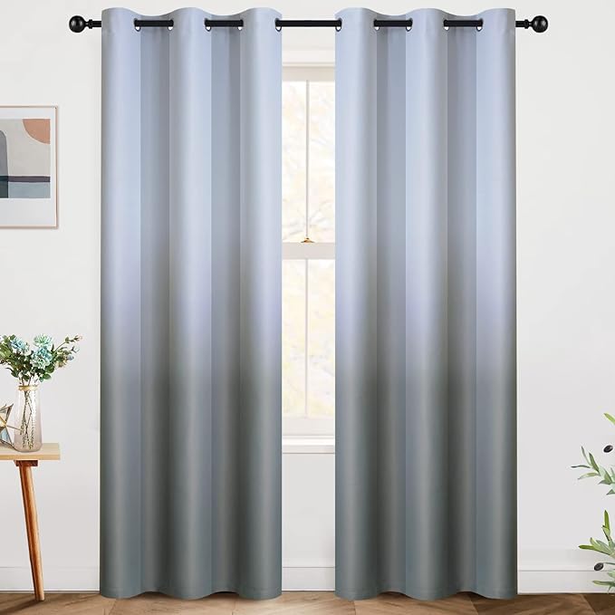 SimpleHome Ombre Curtains 42 x 84 Inch for Bedroom 2 Panels, Gradient Grey White to Grey Light Blocking Thermal Insulated Grommet Room Darkening Window Curtain/Drapes for Living Room