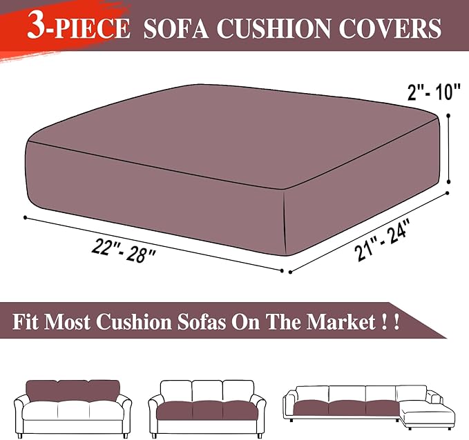 Couch Cushion Covers Seat Cushion Cover Stretch Couch Cover Separate Sectional Sofa Slipcovers Furniture Protector(3 Pieces for Seat or Sofa Backrest, Burgundy)