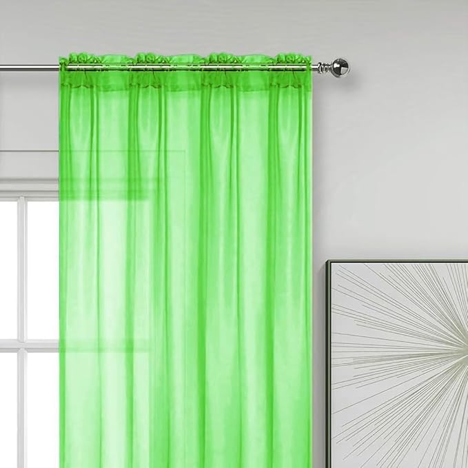 SpaceDresser Sheer Voile Window Treatment Rod Pocket Curtain Panels for Kitchen Bedroom Living Room Drapes Sunlight Filtering Privacy Semi Home Decor Assorted Colors Sizes (Sharp Green, 52 W x 63 L)