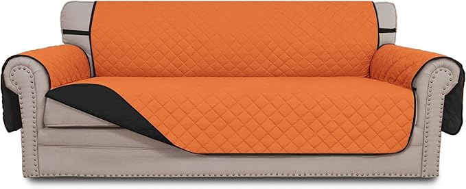 Easy-Going Reversible Oversized Couch Cover for 3 Cushion Couch Sofa Cover for Dogs Water Resistant Furniture Protector Cover with Foam Sticks for Pet (Oversized Sofa, Orange/Black)