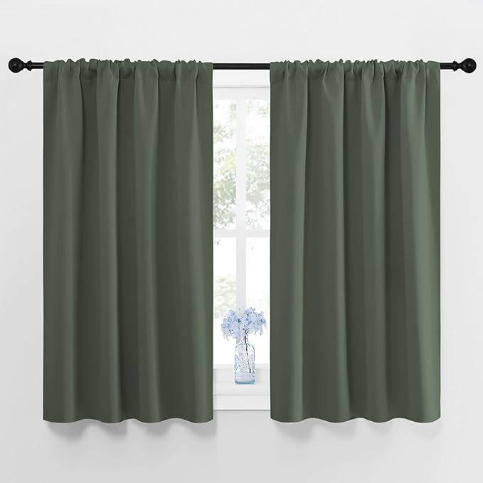 NICETOWN Bedroom Curtains Blackout Draperies - All Season Thermal Insulated Solid Rod Pocket Top Blackout Curtains/Drapes for Kid's Room (Dark Mallard, 1 Pair, 42 x 48 Inch)