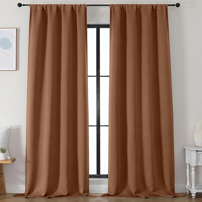 Simplebrand Sun Baked Blackout Curtains for Bedroom 96 Inches Long 2 Panels, Solid Thermal Insulated, Energy Saving Living Room Window Treatment Curtains Blackout Drapes, W50 x L96 Inch, Sun Baked