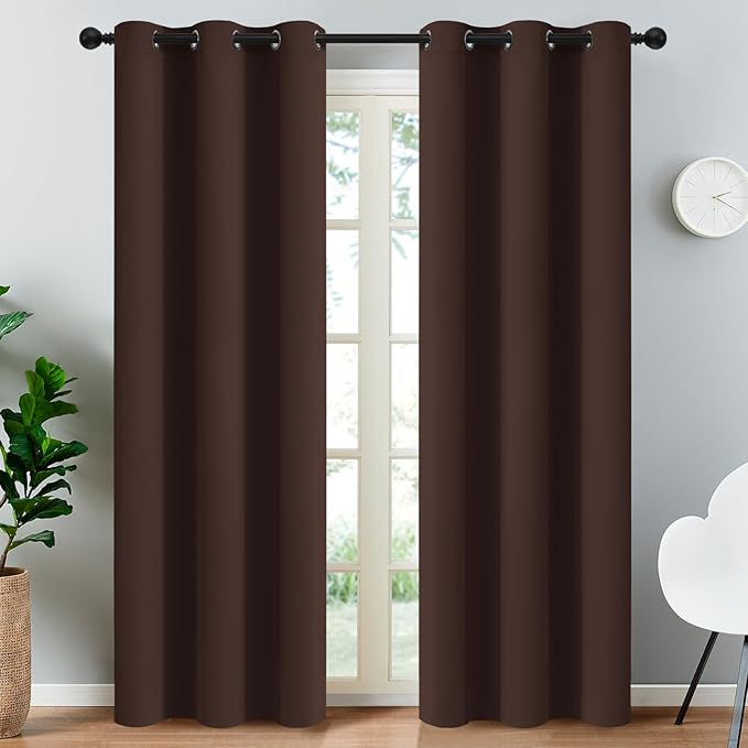 Yakamok Premium Room Darkening Thermal Insulated Curtains for Bedroom/Living Room - Classic Grommet Top (2 Panels, Chocolate Brown, 38 Inch by 84 Inch)