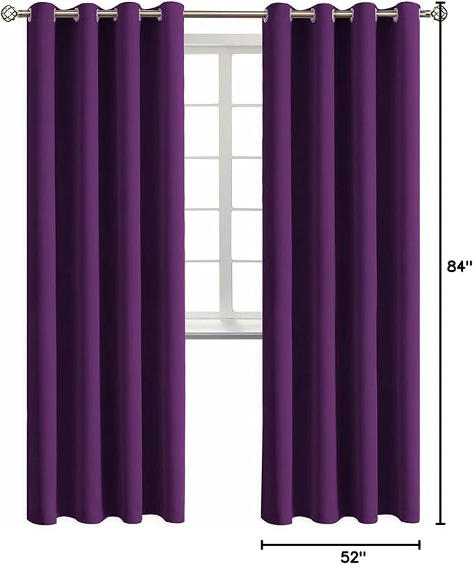 BGment Blackout Curtains - Grommet Thermal Insulated Room Darkening Bedroom and Living Room Curtain, Set of 2 Panels (52 x 84 Inch, Royal Purple)