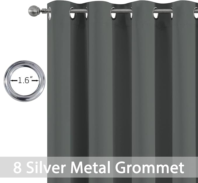 Yakamok Blackout Gray Curtains for Patio Sliding Door, Thermal Insulated Blackout Curtains for Bedroom Living Room Curtains 84 inches Long, Grommet Top Window Shades (Dark Grey, Set of 1 Panel)